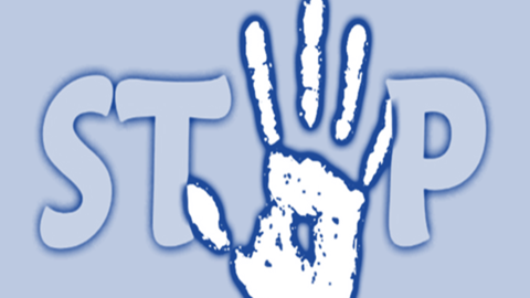 Stop - Hand ersetzt das "O" in Stop